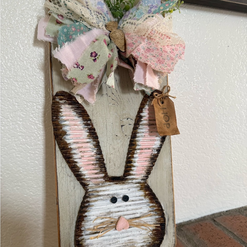 Rustic Bunny Wall Accent - White & Pink Home Decor